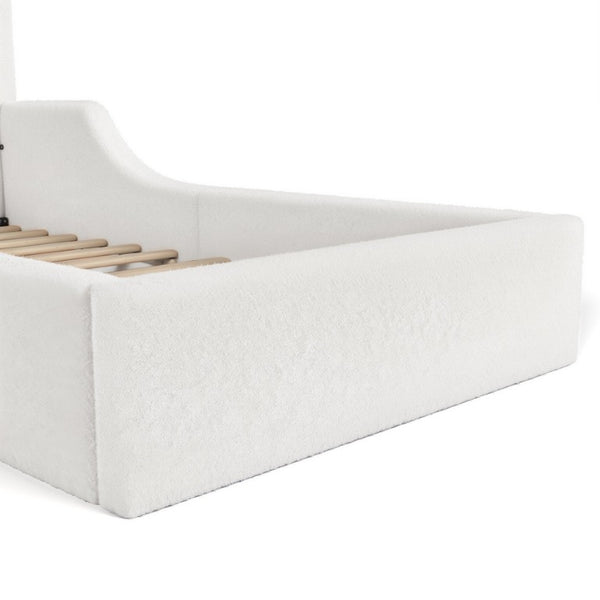 English Elm Full Kids Low Floor Bed Plush Teddy Fabric with Detachable Bear Headboard Cushion Twin Antique White W5305P519386