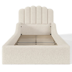 English Elm Twin Teddy Plush Low Profile Kids Bed Scalloped Headboard Padded Floor Frame Twin Beige W5305P519387