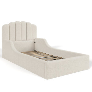 English Elm Twin Teddy Plush Low Profile Kids Bed Scalloped Headboard Padded Floor Frame Twin Beige W5305P519387