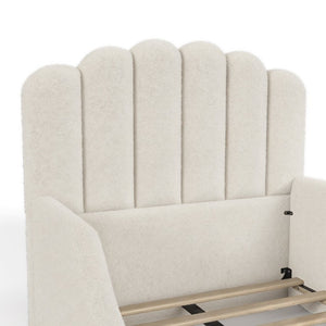 English Elm Twin Teddy Plush Low Profile Kids Bed Scalloped Headboard Padded Floor Frame Twin Beige W5305P519387