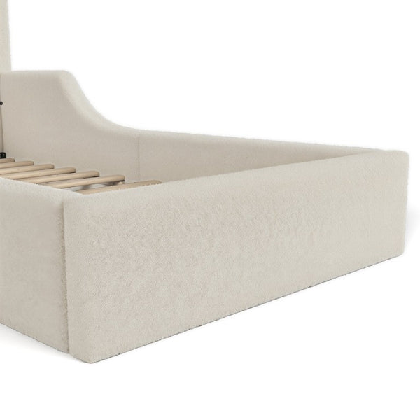 English Elm Twin Teddy Plush Low Profile Kids Bed Scalloped Headboard Padded Floor Frame Twin Beige W5305P519387