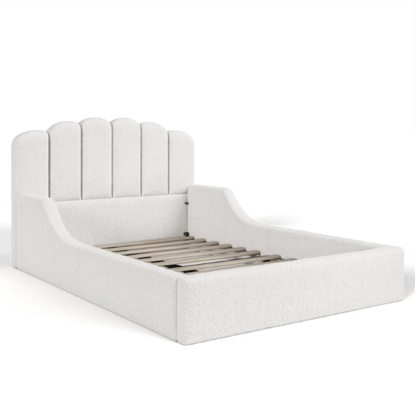 English Elm Twin Teddy Plush Low Profile Kids Bed Scalloped Headboard Padded Floor Frame Full Antique White W5305P519389