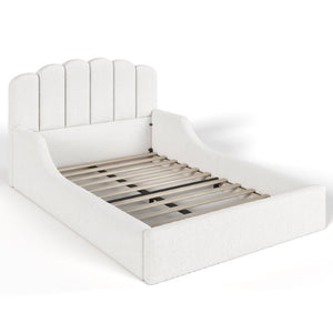 English Elm Twin Teddy Plush Low Profile Kids Bed Scalloped Headboard Padded Floor Frame Full Antique White W5305P519389