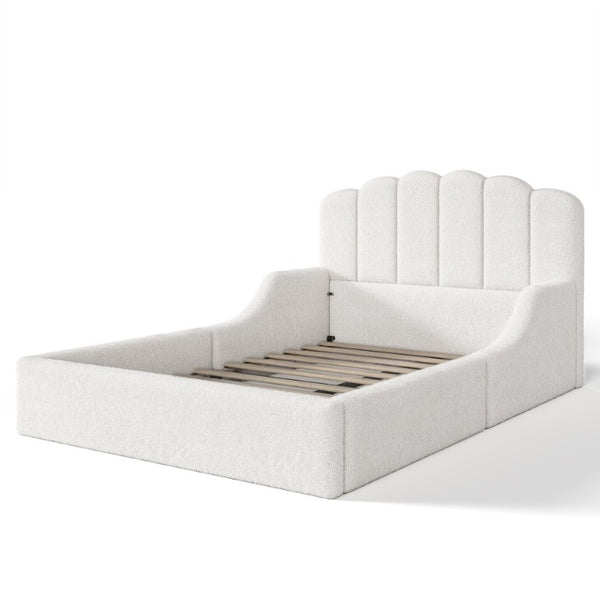 English Elm Twin Teddy Plush Low Profile Kids Bed Scalloped Headboard Padded Floor Frame Full Antique White W5305P519389