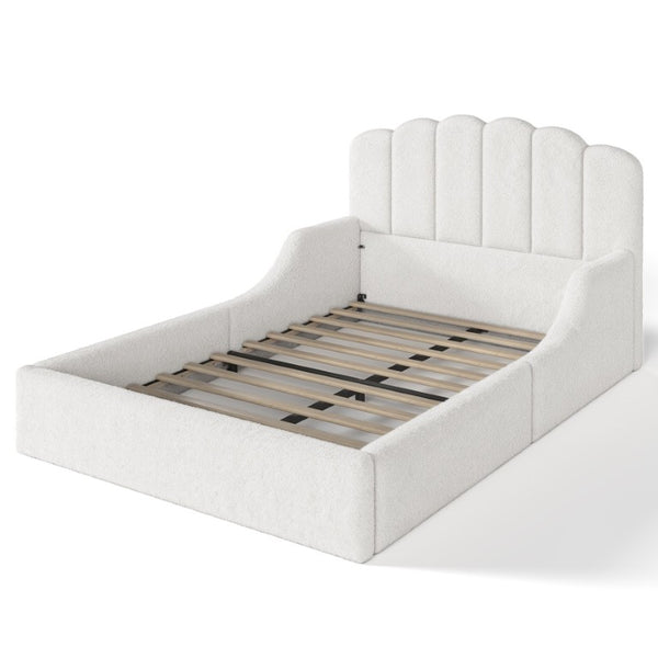 English Elm Twin Teddy Plush Low Profile Kids Bed Scalloped Headboard Padded Floor Frame Full Antique White W5305P519389
