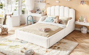 English Elm Twin Teddy Plush Low Profile Kids Bed Scalloped Headboard Padded Floor Frame Full Antique White W5305P519389