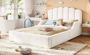 English Elm Twin Teddy Plush Low Profile Kids Bed Scalloped Headboard Padded Floor Frame Full Antique White W5305P519389