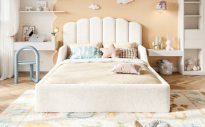 English Elm Twin Teddy Plush Low Profile Kids Bed Scalloped Headboard Padded Floor Frame Full Antique White W5305P519389