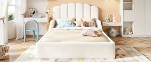 English Elm Twin Teddy Plush Low Profile Kids Bed Scalloped Headboard Padded Floor Frame Full Antique White W5305P519389