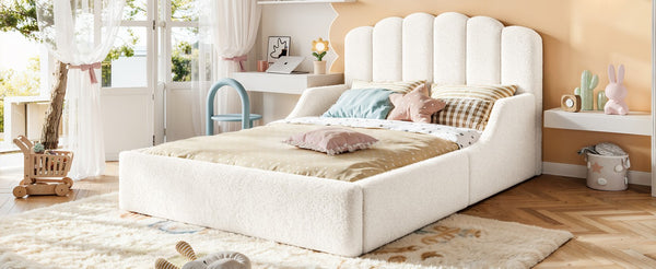 English Elm Twin Teddy Plush Low Profile Kids Bed Scalloped Headboard Padded Floor Frame Full Antique White W5305P519389