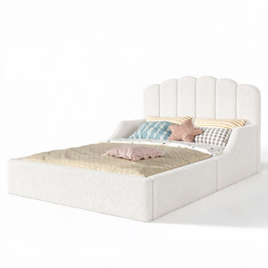 English Elm Twin Teddy Plush Low Profile Kids Bed Scalloped Headboard Padded Floor Frame Full Antique White W5305P519389