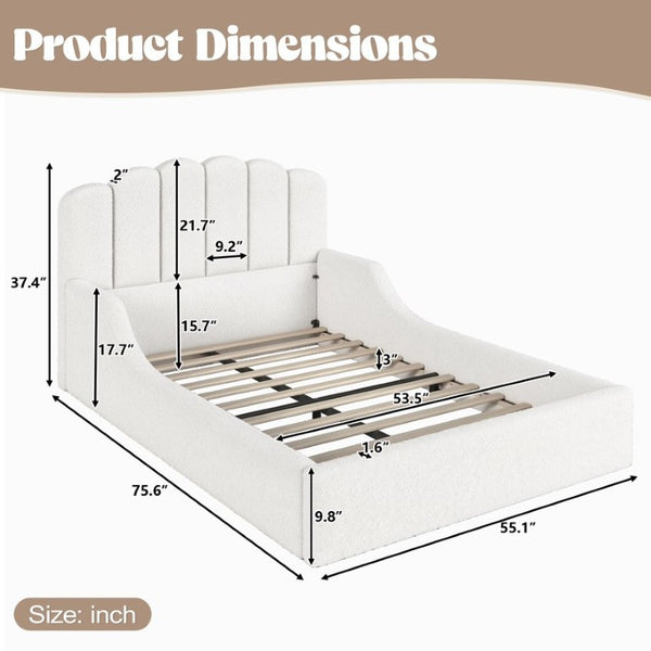 English Elm Twin Teddy Plush Low Profile Kids Bed Scalloped Headboard Padded Floor Frame Full Antique White W5305P519389