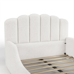English Elm Twin Teddy Plush Low Profile Kids Bed Scalloped Headboard Padded Floor Frame Full Antique White W5305P519389
