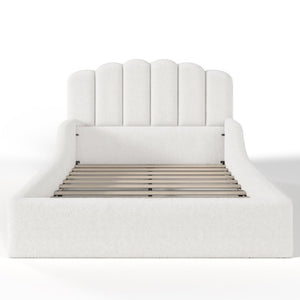 English Elm Twin Teddy Plush Low Profile Kids Bed Scalloped Headboard Padded Floor Frame Full Antique White W5305P519389