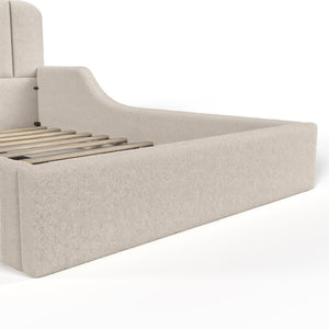 English Elm Full Plush Teddy Upholstered Floor Bed Scalloped Headboard Low Profile Kids Frame Full Beige W5305P519390