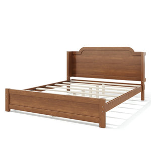 English Elm Queen Scalloped Headboard Plush Upholstered Floor Bed Soft Frame for Kids Teens Brown MDF,Pine,Plywood W5305P524855