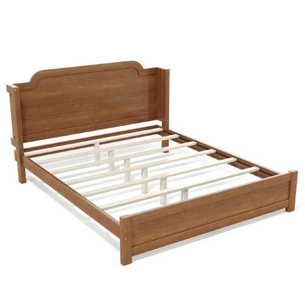 English Elm Queen Scalloped Headboard Plush Upholstered Floor Bed Soft Frame for Kids Teens Brown MDF,Pine,Plywood W5305P524855
