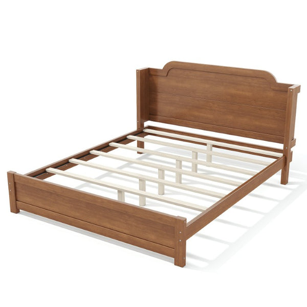 English Elm Queen Scalloped Headboard Plush Upholstered Floor Bed Soft Frame for Kids Teens Brown MDF,Pine,Plywood W5305P524855