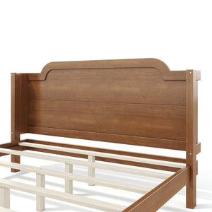 English Elm Queen Scalloped Headboard Plush Upholstered Floor Bed Soft Frame for Kids Teens Brown MDF,Pine,Plywood W5305P524855