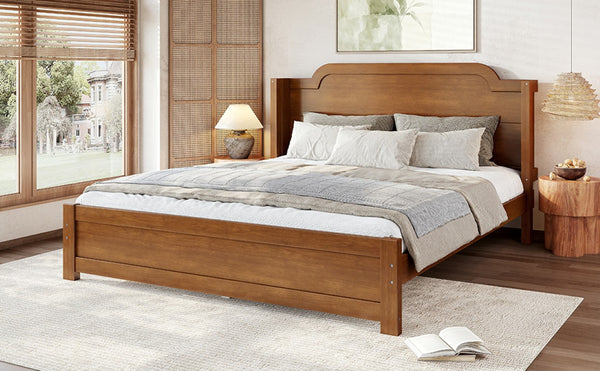 English Elm Queen Scalloped Headboard Plush Upholstered Floor Bed Soft Frame for Kids Teens Brown MDF,Pine,Plywood W5305P524855