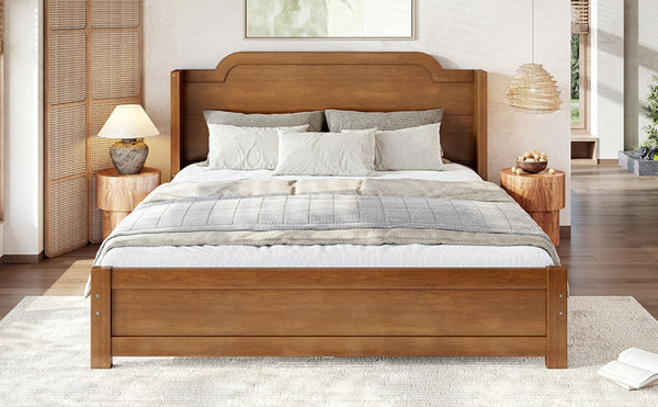 English Elm Queen Scalloped Headboard Plush Upholstered Floor Bed Soft Frame for Kids Teens Brown MDF,Pine,Plywood W5305P524855