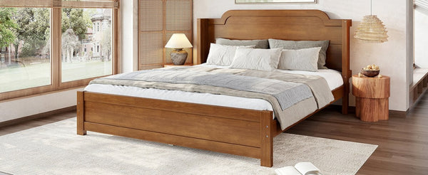 English Elm Queen Scalloped Headboard Plush Upholstered Floor Bed Soft Frame for Kids Teens Brown MDF,Pine,Plywood W5305P524855