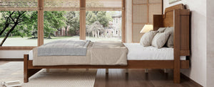 English Elm Queen Scalloped Headboard Plush Upholstered Floor Bed Soft Frame for Kids Teens Brown MDF,Pine,Plywood W5305P524855