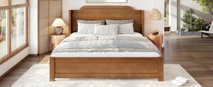 English Elm Queen Scalloped Headboard Plush Upholstered Floor Bed Soft Frame for Kids Teens Brown MDF,Pine,Plywood W5305P524855