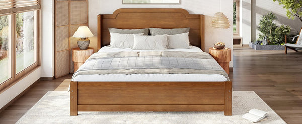 English Elm Queen Scalloped Headboard Plush Upholstered Floor Bed Soft Frame for Kids Teens Brown MDF,Pine,Plywood W5305P524855