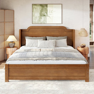 English Elm Queen Scalloped Headboard Plush Upholstered Floor Bed Soft Frame for Kids Teens Brown MDF,Pine,Plywood W5305P524855