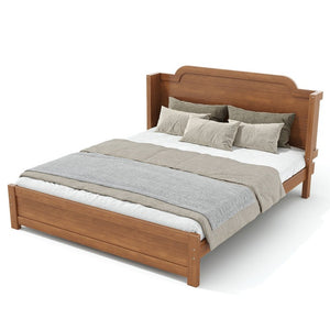English Elm Queen Scalloped Headboard Plush Upholstered Floor Bed Soft Frame for Kids Teens Brown MDF,Pine,Plywood W5305P524855