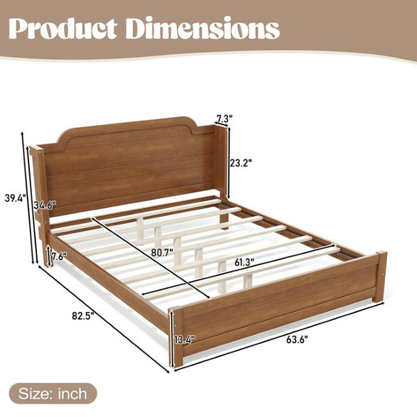 English Elm Queen Scalloped Headboard Plush Upholstered Floor Bed Soft Frame for Kids Teens Brown MDF,Pine,Plywood W5305P524855