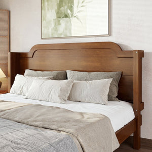 English Elm Queen Scalloped Headboard Plush Upholstered Floor Bed Soft Frame for Kids Teens Brown MDF,Pine,Plywood W5305P524855