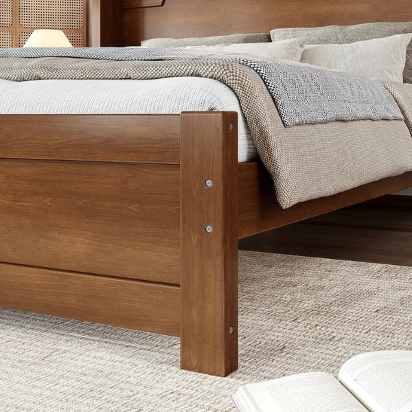 English Elm Queen Scalloped Headboard Plush Upholstered Floor Bed Soft Frame for Kids Teens Brown MDF,Pine,Plywood W5305P524855