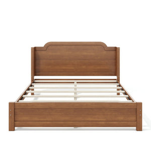 English Elm Queen Scalloped Headboard Plush Upholstered Floor Bed Soft Frame for Kids Teens Brown MDF,Pine,Plywood W5305P524855