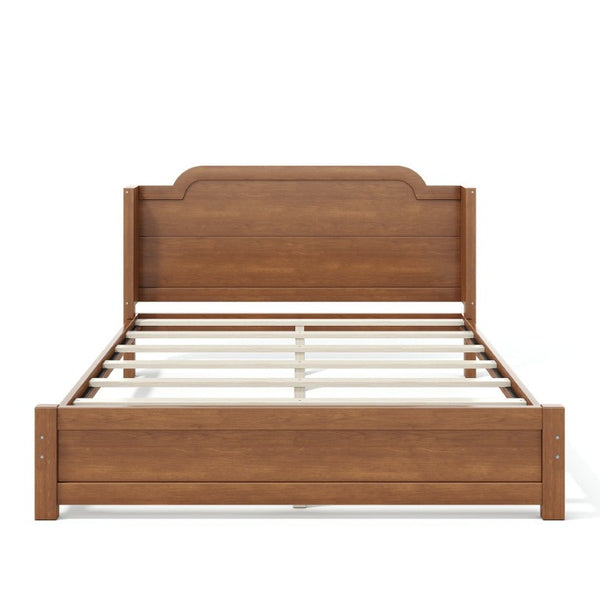 English Elm Queen Scalloped Headboard Plush Upholstered Floor Bed Soft Frame for Kids Teens Brown MDF,Pine,Plywood W5305P524855
