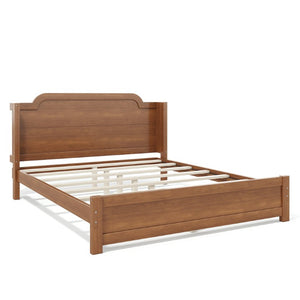 English Elm Queen Scalloped Headboard Plush Upholstered Floor Bed Soft Frame for Kids Teens Brown MDF,Pine,Plywood W5305P524855