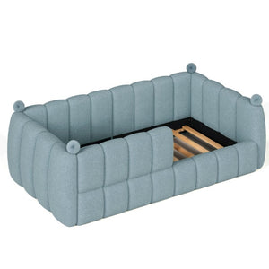 English Elm Twin Montessori Floor Bed Padded Surround Rails Low Profile Kids Upholstered Frame Blue W5305P535540
