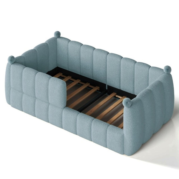 English Elm Twin Montessori Floor Bed Padded Surround Rails Low Profile Kids Upholstered Frame Blue W5305P535540