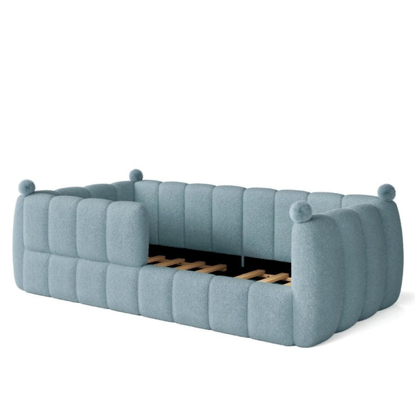 English Elm Twin Montessori Floor Bed Padded Surround Rails Low Profile Kids Upholstered Frame Blue W5305P535540