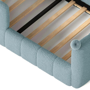 English Elm Twin Montessori Floor Bed Padded Surround Rails Low Profile Kids Upholstered Frame Blue W5305P535540