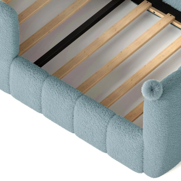 English Elm Twin Montessori Floor Bed Padded Surround Rails Low Profile Kids Upholstered Frame Blue W5305P535540