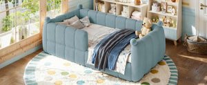English Elm Twin Montessori Floor Bed Padded Surround Rails Low Profile Kids Upholstered Frame Blue W5305P535540