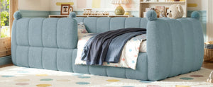 English Elm Twin Montessori Floor Bed Padded Surround Rails Low Profile Kids Upholstered Frame Blue W5305P535540