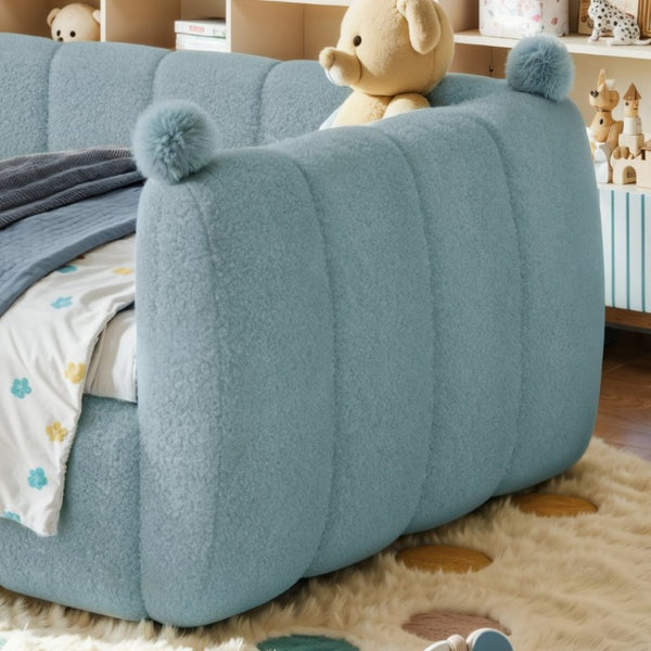 English Elm Twin Montessori Floor Bed Padded Surround Rails Low Profile Kids Upholstered Frame Blue W5305P535540