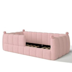 English Elm Twin Montessori Floor Bed Padded Surround Rails Low Profile Kids Upholstered Frame Pink W5305P535542