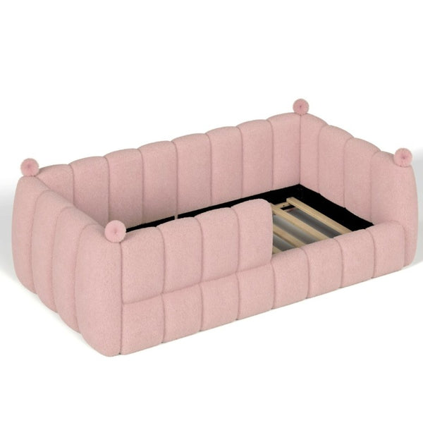 English Elm Twin Montessori Floor Bed Padded Surround Rails Low Profile Kids Upholstered Frame Pink W5305P535542