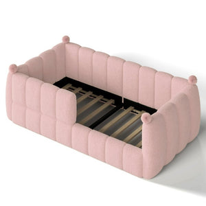 English Elm Twin Montessori Floor Bed Padded Surround Rails Low Profile Kids Upholstered Frame Pink W5305P535542