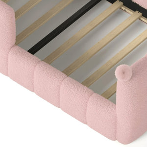 English Elm Twin Montessori Floor Bed Padded Surround Rails Low Profile Kids Upholstered Frame Pink W5305P535542