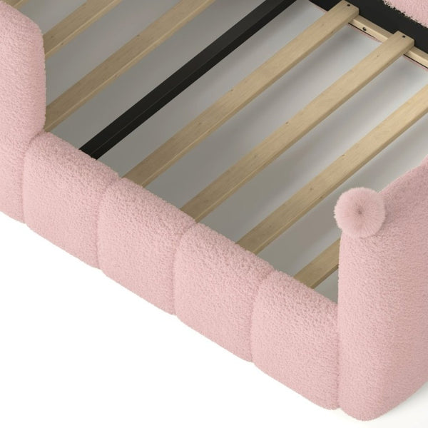 English Elm Twin Montessori Floor Bed Padded Surround Rails Low Profile Kids Upholstered Frame Pink W5305P535542